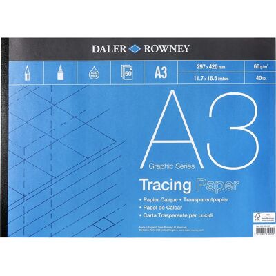 Daler-Rowney Daler Rowney Tracing Paper Pad A3 - Highly transparent, 50 sheets Daler-Rowney Daler Rowney Tracing Paper Pad A3 - Highly transparent, 50 sheets