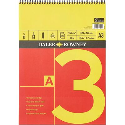 Daler-Rowney A3 Spiralblock - Skizzenblock - 150gsm Daler-Rowney A3 Spiralblock - Skizzenblock - 150gsm