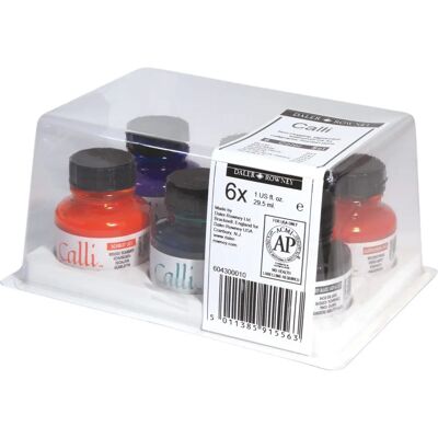 Fournitures artistiques Daler Rowney - Ensemble d'encres de calligraphie - 6 x 29,5 ml Fournitures artistiques Daler Rowney - Ensemble d'encres de calligraphie - 6 x 29,5 ml
