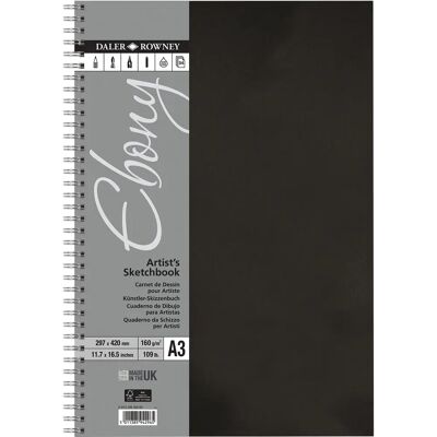 Daler-Rowney Ebony Spiral Sketch Pad - A3 - White Daler-Rowney Ebony Spiral Sketch Pad - A3 - White