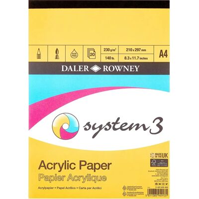 Daler-Rowney System 3 Acrylblock - A4, 20 Blätter, Weiß Daler-Rowney System 3 Acrylblock - A4, 20 Blätter, Weiß