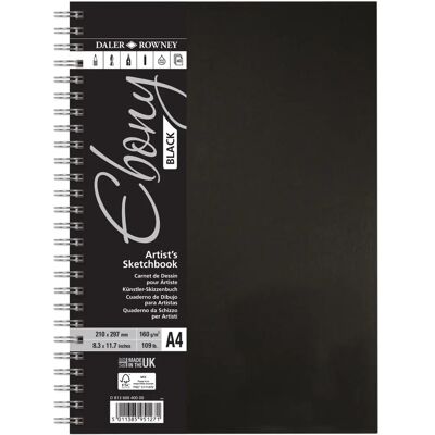 Daler-Rowney Ebony Skizzenbuch - Spiralbindung, 160gsm, A4 Daler-Rowney Ebony Skizzenbuch - Spiralbindung, 160gsm, A4
