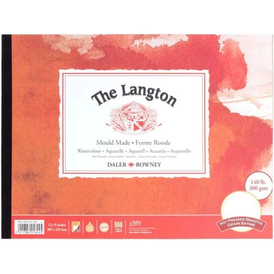 Daler-Rowney The Langton Block Acquerelli - 12 x 9 pollici, Gommato, 300gsm, Pressato a caldo Daler-Rowney The Langton Block Acquerelli - 12 x 9 pollici, Gommato, 300gsm, Pressato a caldo