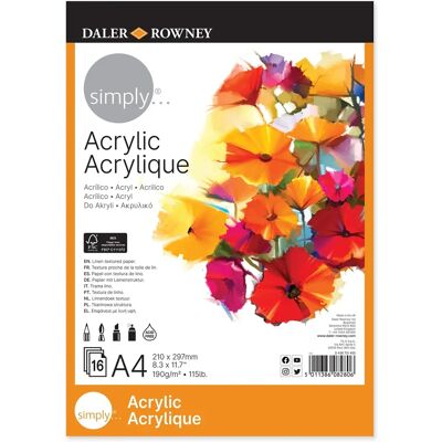 Daler-Rowney Einfaches Acrylblock - A4, 16 Blatt, 190 g/m² Daler-Rowney Einfaches Acrylblock - A4, 16 Blatt, 190 g/m²