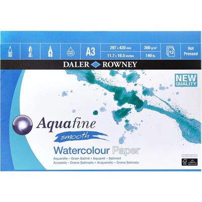 Daler-Rowney Aquafine A3 Heißgepresstes Aquarellpapier - Künstler-Glattblock Daler-Rowney Aquafine A3 Heißgepresstes Aquarellpapier - Künstler-Glattblock