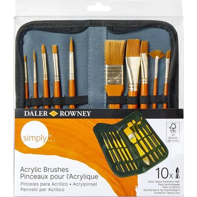 Daler-Rowney Simply Gold Taklon Akrylpenselsätt - 10 delar Daler-Rowney Simply Gold Taklon Akrylpenselsätt - 10 delar