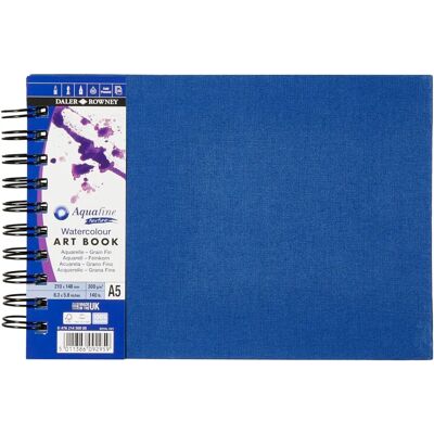 Daler-Rowney Aquafine Watercolour Art Book - A5, 20 Sheets, Blue Linen - Watercolour Art Book Daler-Rowney Aquafine Watercolour Art Book - A5, 20 Sheets, Blue Linen - Watercolour Art Book