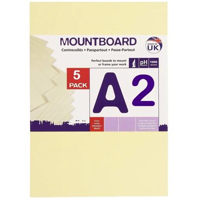 Daler-Rowney A2 Ivory Mount Board - Pack of 5 - Mount Board Daler-Rowney A2 Ivory Mount Board - Pack of 5 - Mount Board