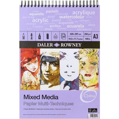 Daler-Rowney Optima A3 Mixed Media Spiral Pad - White Daler-Rowney Optima A3 Mixed Media Spiral Pad - White