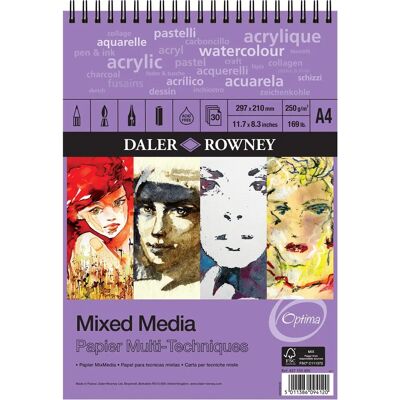 Daler-Rowney Optima A4 Carnet Spiral Média Mixtes - Blanc - Art Daler-Rowney Optima A4 Carnet Spiral Média Mixtes - Blanc - Art