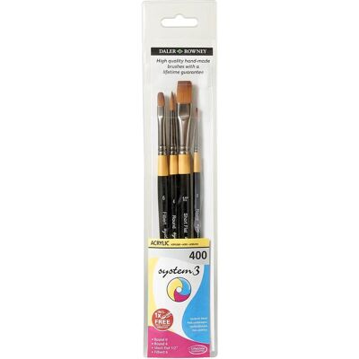 Daler-Rowney Daler Rowney System3 Kit de pinceaux à manche court en acrylique - Publicité Daler-Rowney Daler Rowney System3 Kit de pinceaux à manche court en acrylique - Publicité
