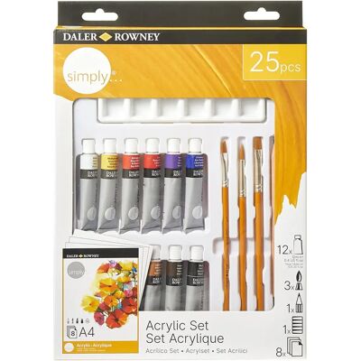 Daler-Rowney Simply Acrylic 25 Piece Starter Set - Acrylic Paint Set Daler-Rowney Simply Acrylic 25 Piece Starter Set - Acrylic Paint Set
