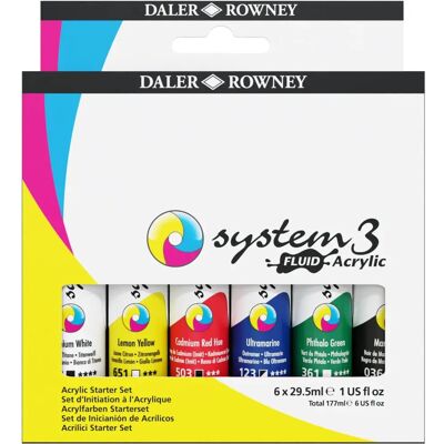 Daler-Rowney D139029100 - Ensemble d'acryliques System 3 - 6 Tubes Daler-Rowney D139029100 - Ensemble d'acryliques System 3 - 6 Tubes