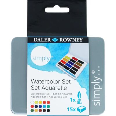 Daler-Rowney Simply Aquarelle Set 15 Pastilles & Pinceau - Set de Peinture à l'aquarelle Daler-Rowney Simply Aquarelle Set 15 Pastilles & Pinceau - Set de Peinture à l'aquarelle