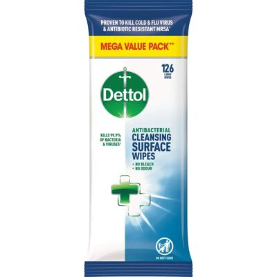 Dettol Oppervlaktedoekjes - Antibacterieel Groot - 126 of 6 Verpakkingen Dettol Oppervlaktedoekjes - Antibacterieel Groot - 126 of 6 Verpakkingen