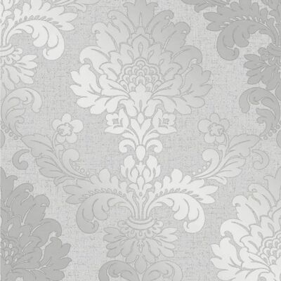 Fine Decor Silver Damask Wallpaper - Textured Vinyl - 10m Fine Decor Silver Damask Wallpaper - Textured Vinyl - 10m