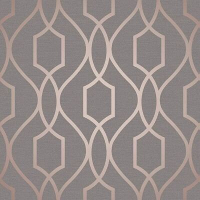 Fine Decor Charcoal Grey Copper Geometric Trellis Wallpaper - Wallpaper Fine Decor Charcoal Grey Copper Geometric Trellis Wallpaper - Wallpaper