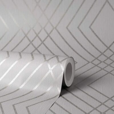 Carta da parati Fine Decor Shard Trellis - Geometrico Argento Grigio - Carta Carta da parati Fine Decor Shard Trellis - Geometrico Argento Grigio - Carta