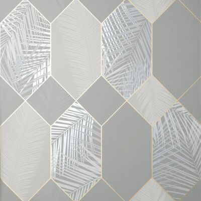 Papel Pintado Geo Tropical Gris Miami de Fine Decor - Papel Papel Pintado Geo Tropical Gris Miami de Fine Decor - Papel
