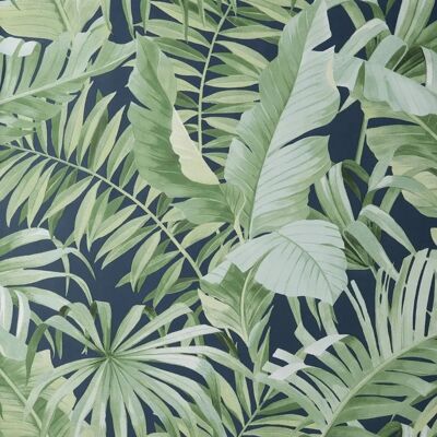 Fine Decor Maui Navy Wallpaper - Tropical Leaf Pattern Wallcovering Fine Decor Maui Navy Wallpaper - Tropical Leaf Pattern Wallcovering