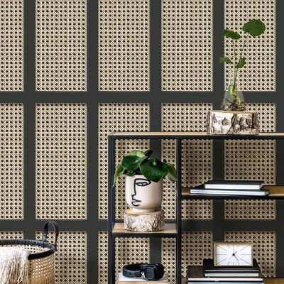 Fine Decor Black Cane Panel Wallpaper - Wallpaper Fine Decor Black Cane Panel Wallpaper - Wallpaper