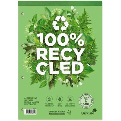 Silvine R101 Recycled A4 Notebook Refill - 120 Pages, Green Silvine R101 Recycled A4 Notebook Refill - 120 Pages, Green