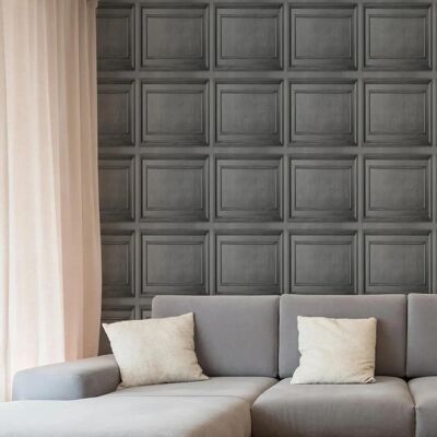Fresco Dark Grey Wood Panel Wallpaper - Wallpaper Fresco Dark Grey Wood Panel Wallpaper - Wallpaper