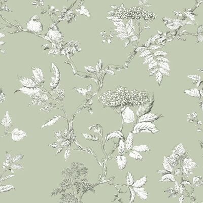 Laura Ashley Elderwood Sage Wallpaper - Floral, 10m, FSC Laura Ashley Elderwood Sage Wallpaper - Floral, 10m, FSC
