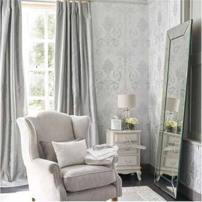Laura Ashley Josette Silber Wallpaper - Damast Dekor, 10m Laura Ashley Josette Silber Wallpaper - Damast Dekor, 10m