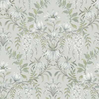 Laura Ashley Parterre Sage Tapete - Blumen Damast - 10m UK Laura Ashley Parterre Sage Tapete - Blumen Damast - 10m UK