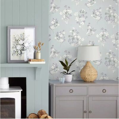Laura Ashley Igerna Tapete - Blumen, Blau, 10x52cm - Wandtapete Laura Ashley Igerna Tapete - Blumen, Blau, 10x52cm - Wandtapete