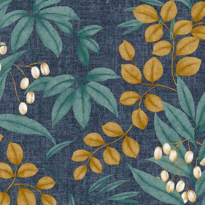 Superfresco Easy Persephone Navy/Ochre Leaves Wallpaper Superfresco Easy Persephone Navy/Ochre Leaves Wallpaper