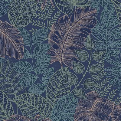 Superfresco Easy Scattered Leaves Floral Blue/Copper - Wallpaper Superfresco Easy Scattered Leaves Floral Blue/Copper - Wallpaper