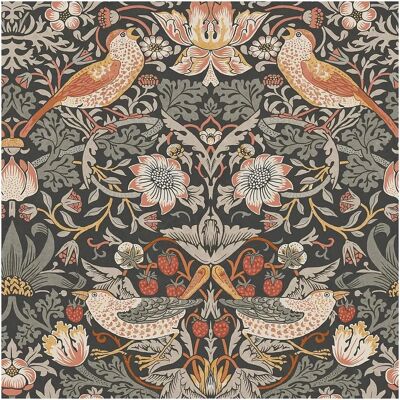 William Morris Strawberry Thief Wallpaper - Naturblätter, Grau William Morris Strawberry Thief Wallpaper - Naturblätter, Grau
