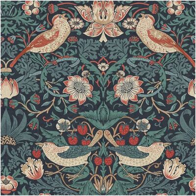 William Morris Strawberry Thief Tapete - Naturblau, 10m x 52cm William Morris Strawberry Thief Tapete - Naturblau, 10m x 52cm
