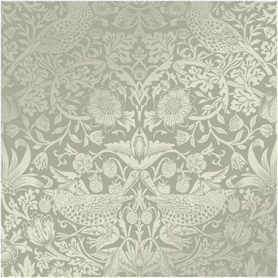 William Morris At Home Strawberry Thief Fibrous Wallpaper - Natural & Green William Morris At Home Strawberry Thief Fibrous Wallpaper - Natural & Green