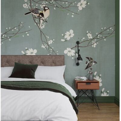 Art For The Home Birds & Blossom Dark Duck Egg Print To Order Fixed Size Mural Art For The Home Birds & Blossom Dark Duck Egg Print To Order Fixed Size Mural