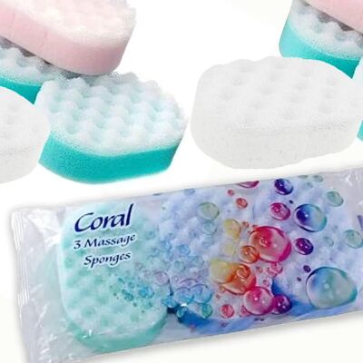 Coral Massage Éponges Pack 3 - Éponge de Bain - Publicité Coral Massage Éponges Pack 3 - Éponge de Bain - Publicité