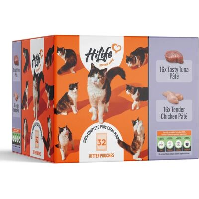 Hilife Kitten Wet Cat Food Pouches - Complete, Mixed Flavors, 32 x 70g Hilife Kitten Wet Cat Food Pouches - Complete, Mixed Flavors, 32 x 70g