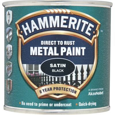 Hammerite Black Satin Metal Paint - Rust-proof, 250ml Hammerite Black Satin Metal Paint - Rust-proof, 250ml