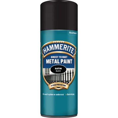 Hammerite Black Satin Rust-Resistant Aerosol Metal Paint - 400ml Hammerite Black Satin Rust-Resistant Aerosol Metal Paint - 400ml