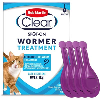Bob Martin Clear Wormer for Cats - Spot-On - Pack Of 4 Pipettes Bob Martin Clear Wormer for Cats - Spot-On - Pack Of 4 Pipettes