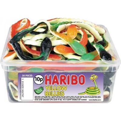 Haribo Yellow Bellies Snakes Sweets Drum - Sweets Haribo Yellow Bellies Snakes Sweets Drum - Sweets