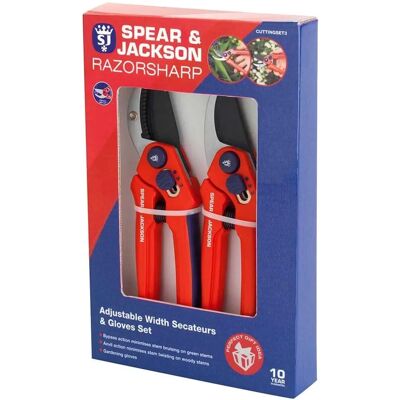 Conjunto de presente Spear & Jackson com tesouras e luvas - Vermelho/Azul Conjunto de presente Spear & Jackson com tesouras e luvas - Vermelho/Azul