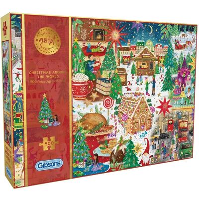 Gibsons Kerstmis Over de Wereld Speciale Uitgave Goudfolie Puzzel - 500 Stukjes Gibsons Kerstmis Over de Wereld Speciale Uitgave Goudfolie Puzzel - 500 Stukjes
