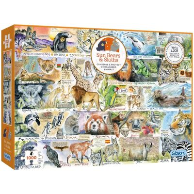 Gibsons Sun Bears Sloths Puzzle Val Goldfinch 1000 Pieces - Puzzle Gibsons Sun Bears Sloths Puzzle Val Goldfinch 1000 Pieces - Puzzle
