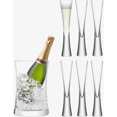 LSA International Moya Set of 6 Flutes and Champagne Bucket - Glassware Set LSA International Moya Set of 6 Flutes and Champagne Bucket - Glassware Set