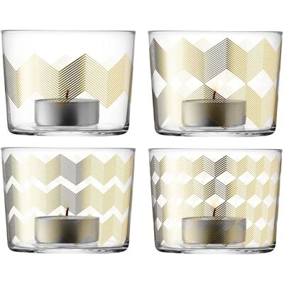 Portacandele tealight Chevron di L.S.A. - Set di 4 - Vetro Oro Portacandele tealight Chevron di L.S.A. - Set di 4 - Vetro Oro