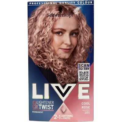 Coloration capillaire rose clair Schwarzkopf - Teinture Live Colour, Un, Décolorant + Twist Cool Rose 101 - Publicité Coloration capillaire rose clair Schwarzkopf - Teinture Live Colour, Un, Décolorant + Twist Cool Rose 101 - Publicité