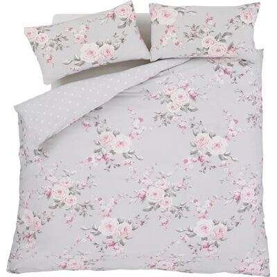 Catherine Lansfield Canterbury Floral Bedspread - Grey - 240 x 260cm Catherine Lansfield Canterbury Floral Bedspread - Grey - 240 x 260cm